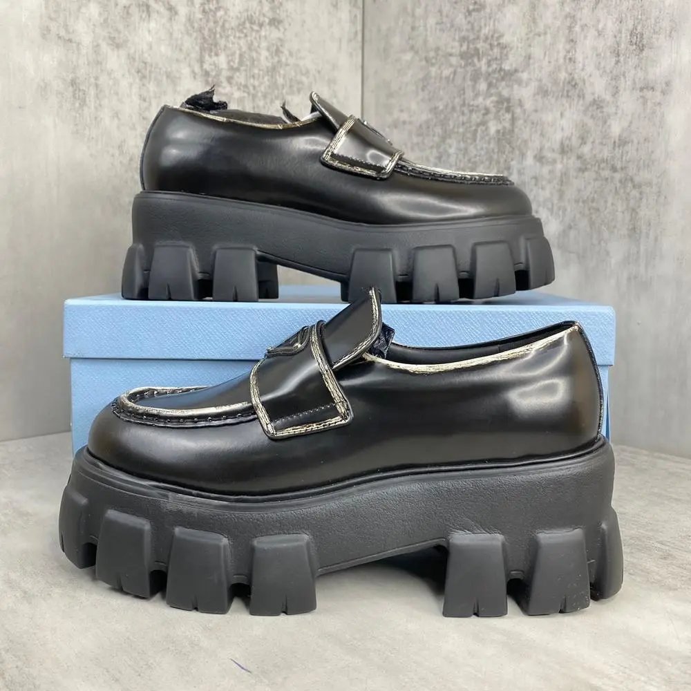 Unbranded Leather Shoes Chunky platform lug-sole lace-up and buckle loafer — Style 1