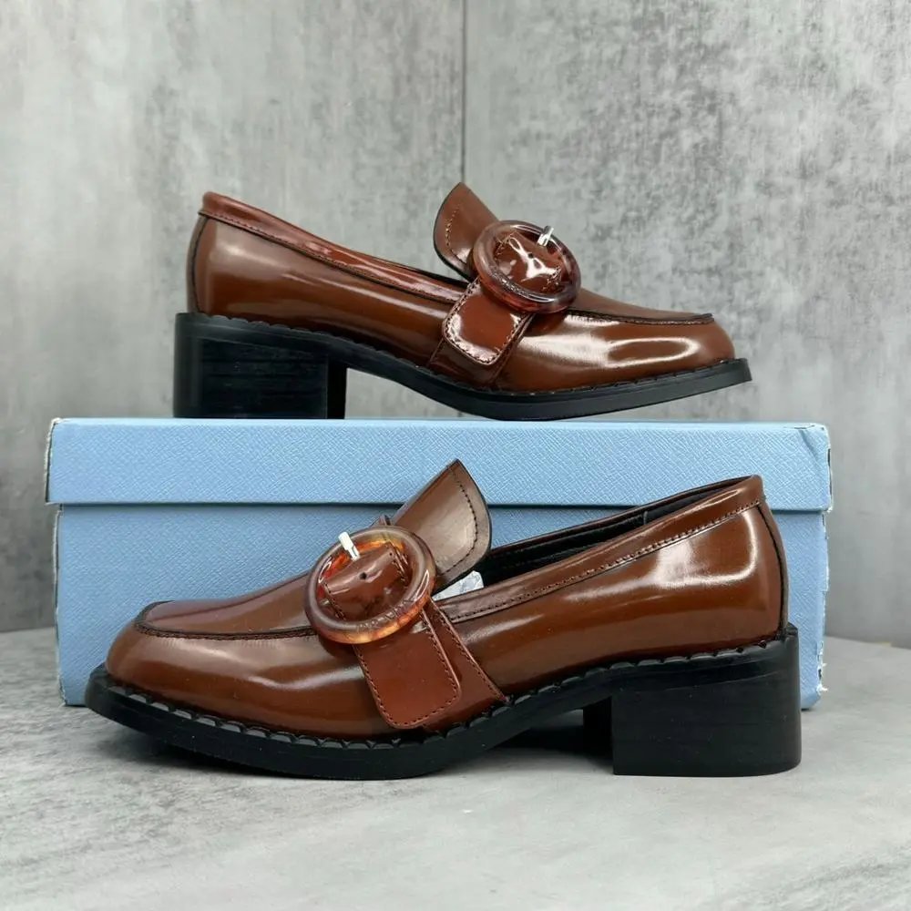 Unbranded Casual Shoes Patent Buckle Block-Heel Loafers image 3
