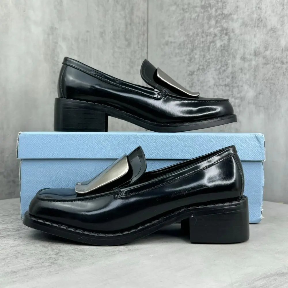 Unbranded Casual Shoes Patent Buckle Block-Heel Loafers image 4
