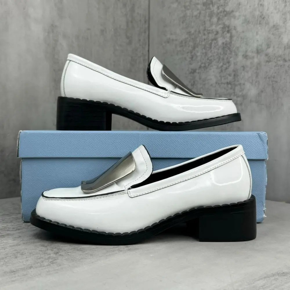 Unbranded Casual Shoes Patent Buckle Block-Heel Loafers — Style 4