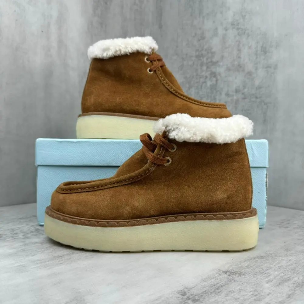 Unbranded Boots Shearling-Trim Suede Platform Ankle — Style 8