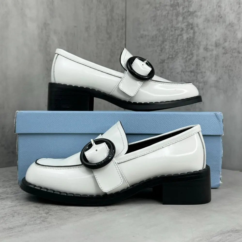 Unbranded Casual Shoes Patent Buckle Block-Heel Loafers image 2