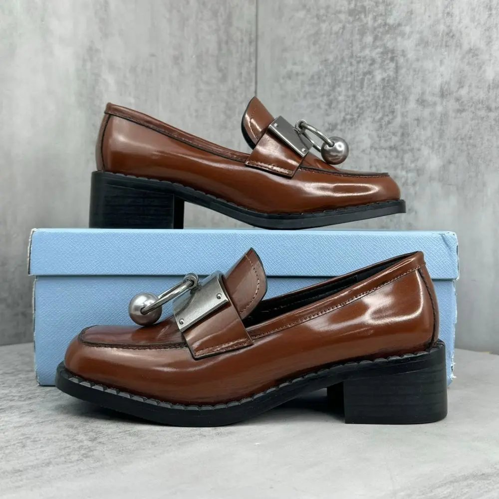 Unbranded Casual Shoes Patent Buckle Block-Heel Loafers — Style 9
