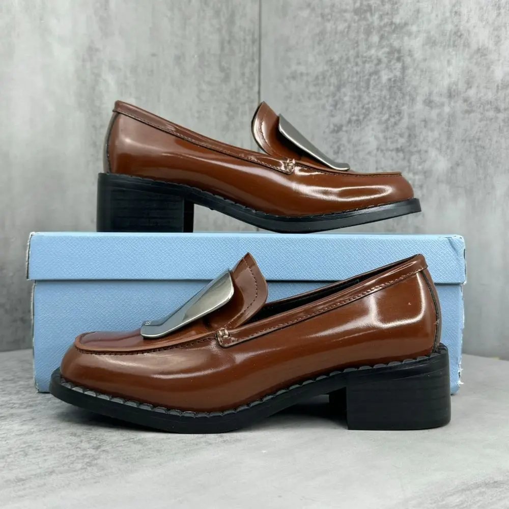 Unbranded Casual Shoes Patent Buckle Block-Heel Loafers — Style 6