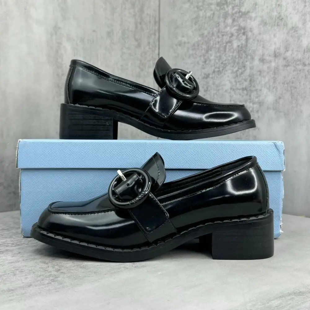 Unbranded Casual Shoes Patent Buckle Block-Heel Loafers — Style 2