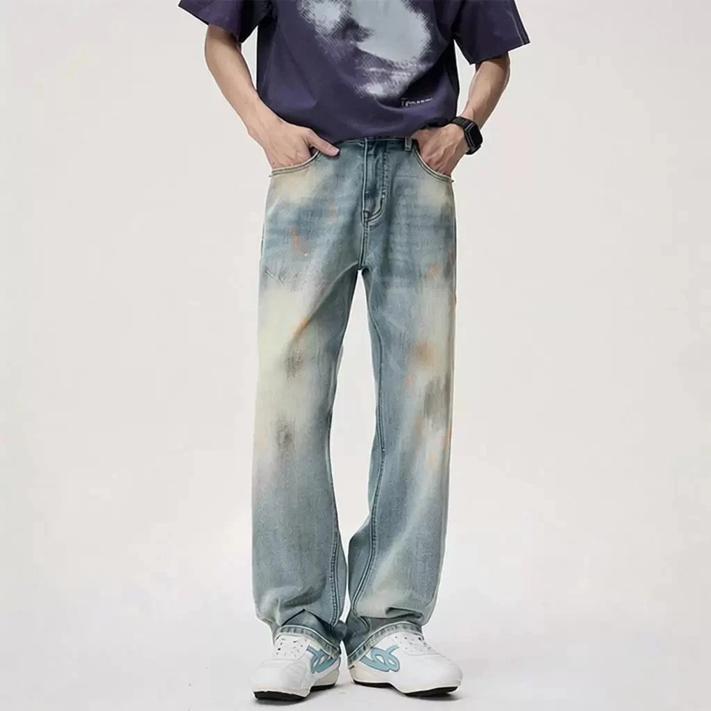 Distressed Acid-Wash Wide-Leg Jeans - 000335
