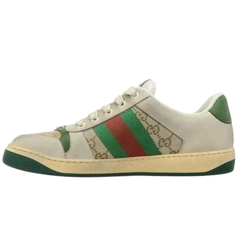 Guqi White Double Green Red Striped Old Flowers Used Dirty Shoes