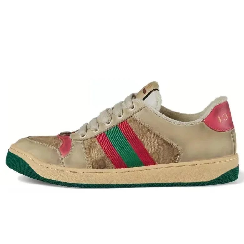 Guqi White Double Pink Green Strips Make Old Flowers Dirty Shoes