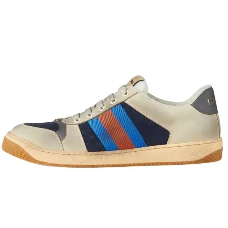 Guqi White Double Blue and Red Stripes Used Dirty Shoes