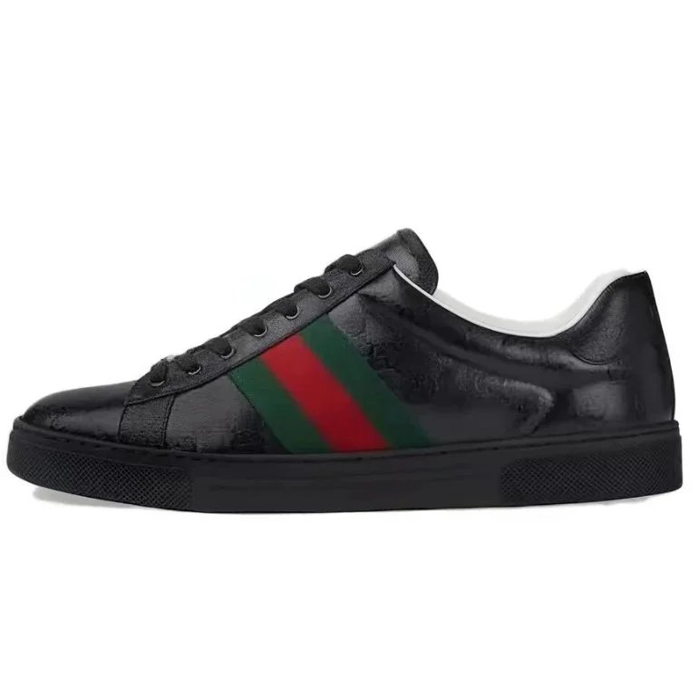 Guqi pure black double green red striped board shoes