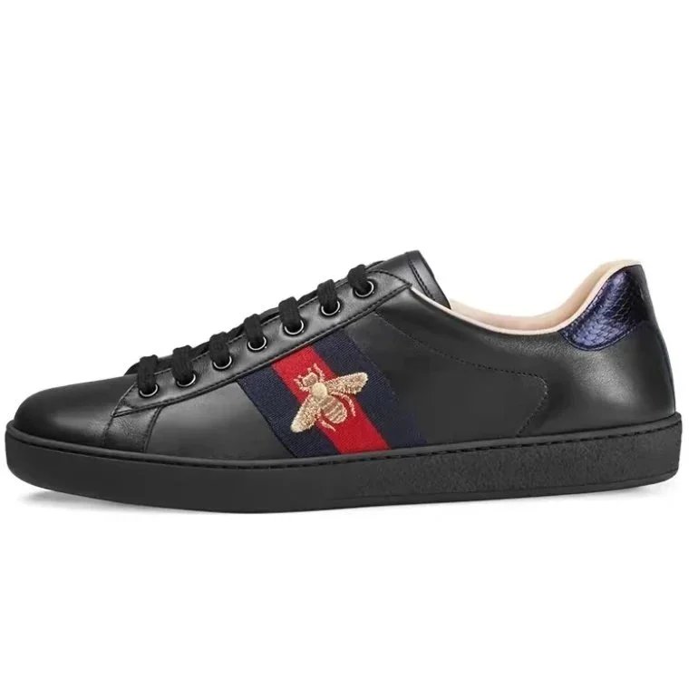 Guqi Little Bee Pure Black Blue Tailed Board Shoes