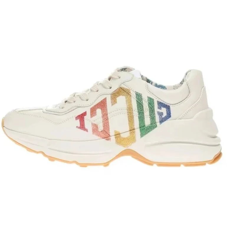 Guqi White Colorful Logo Dad Shoes