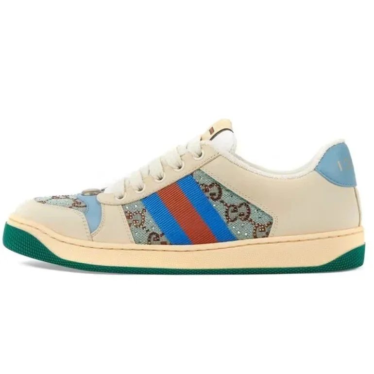 Guqi White Double Blue Red Striped Old Flower Dirty Shoes