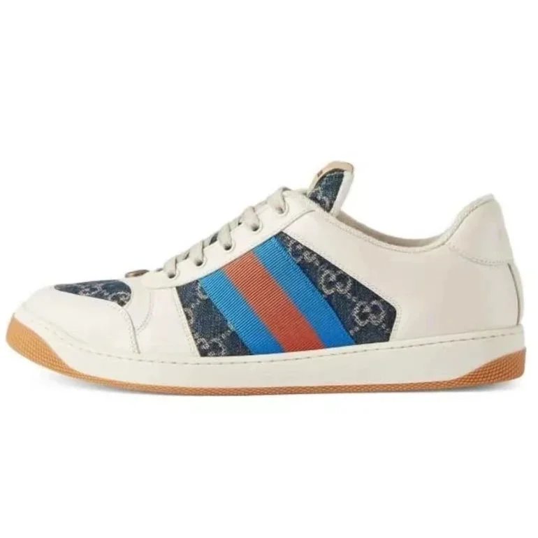 Guqi white double blue red stripe dirty shoes
