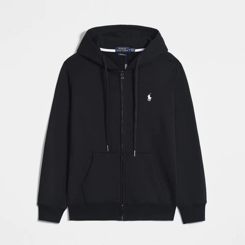 Spring Autumn Lightweight Little Pony Hooded RL Cardigan Solid Color Embroidered Loose Fit Big & Tall Men's Hoodie