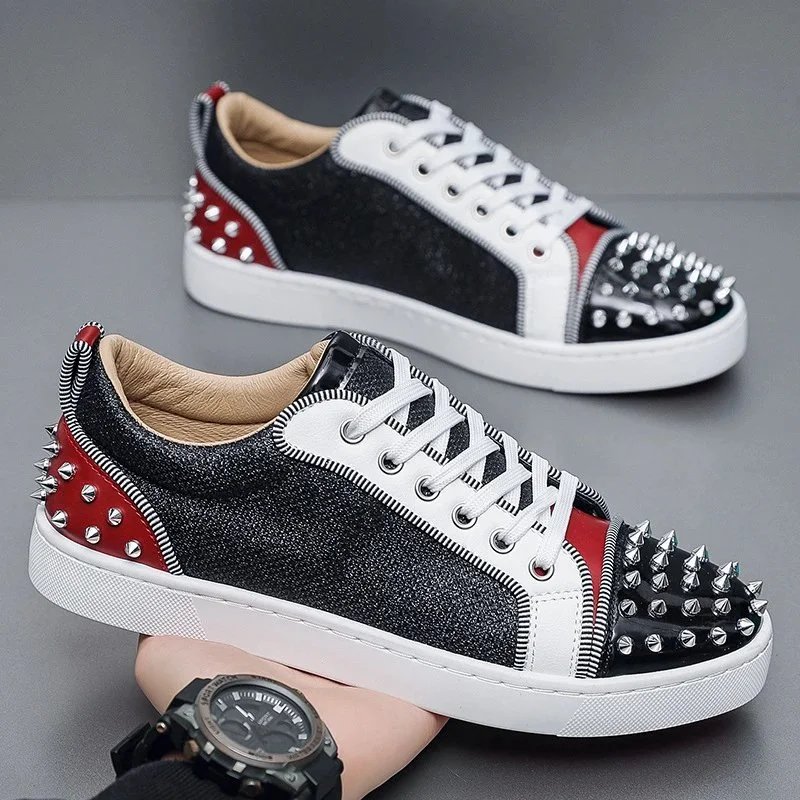 Unbranded Sneakers Low-Top Studded Lace-Up — Black and red