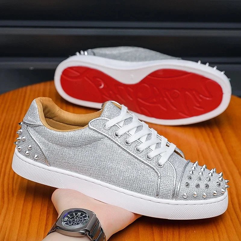 Unbranded Sneakers Low-Top Studded Lace-Up — Silver