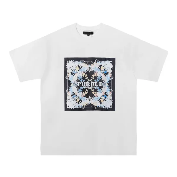 Purple Brand Floral Square Print White T-Shirt - 1