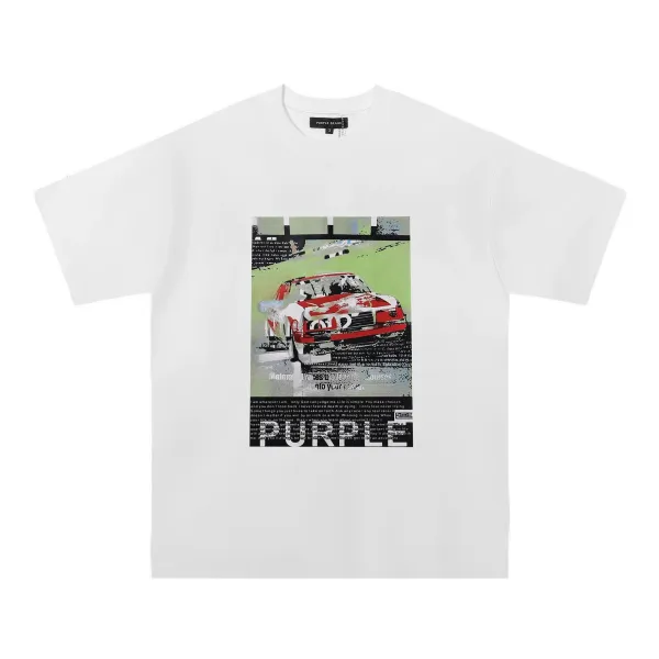 Purple Brand Racing Graphic Print White T-Shirt - 1
