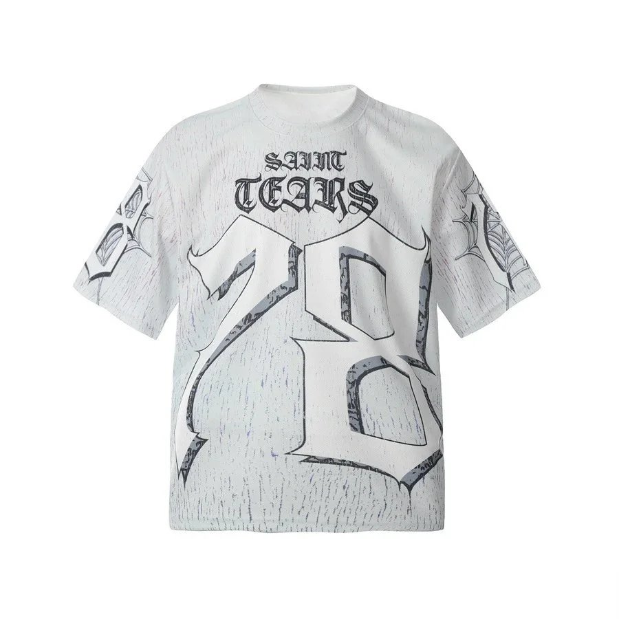 Saint Tears T-Shirts Oversized Graphic Print Short-Sleeve T-Shirt — White 1175