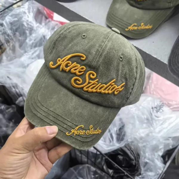 Acne Studios Script Logo Baseball Cap Army Green Hats - 9