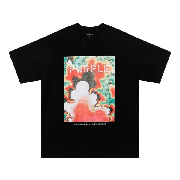 Purple Brand Abstract Cloud Print Black T-Shirt - 1