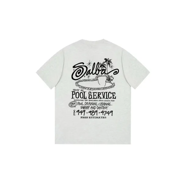 Stussy Pool Service Graphic T-Shirt Heather Gray T-Shirt - 1