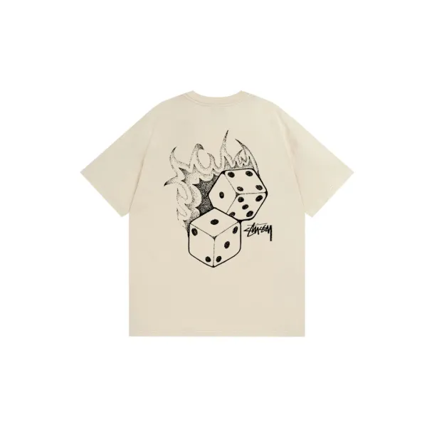 Stussy Dice Flame Graphic T-Shirt Beige - 1