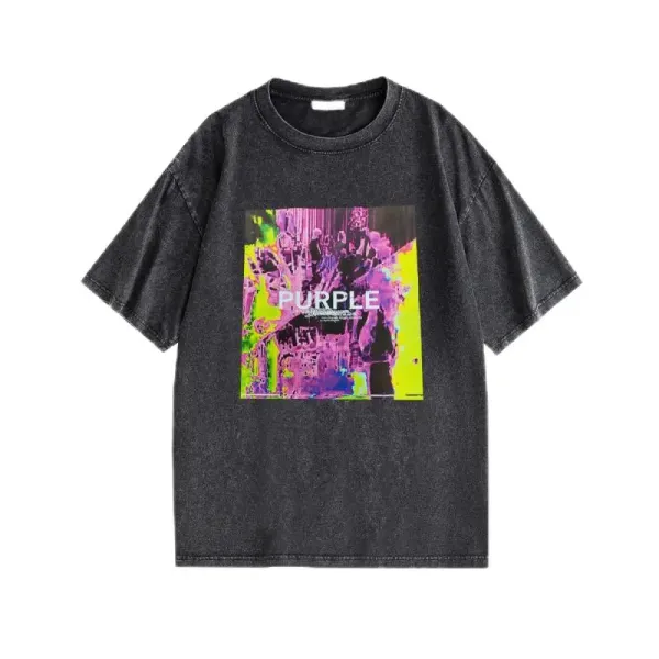 Purple Brand Purple Graphic Washed Denim T-Shirt - 1