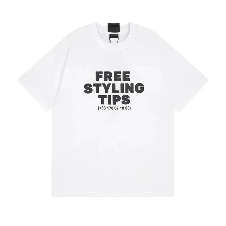 Balenciaga T-Shirts Short Sleeve Graphic T-Shirt — 55297 white