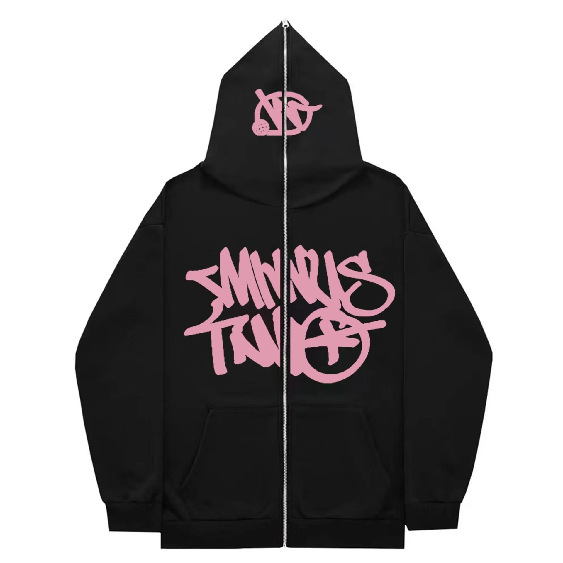 Minus Two Graphic Zip-Up Hoodies — Black