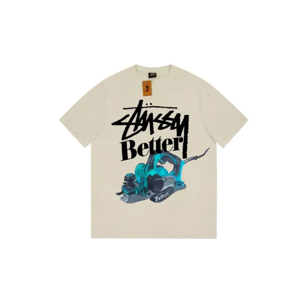 Stussy Better Electric Planer Graphic T-Shirt Beige - 1