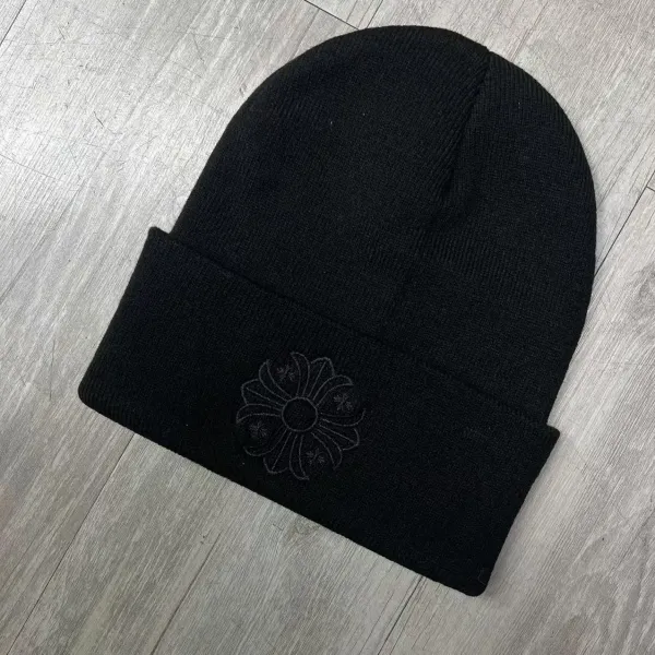Chrome Hearts Flower Embroidered Black Beanie - 1