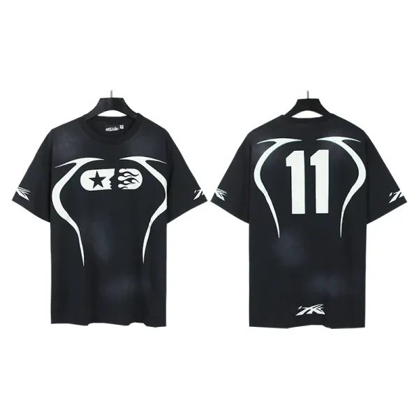 Design Graphic Print Black T-Shirt with Number 11 and Abstract Logo - 1