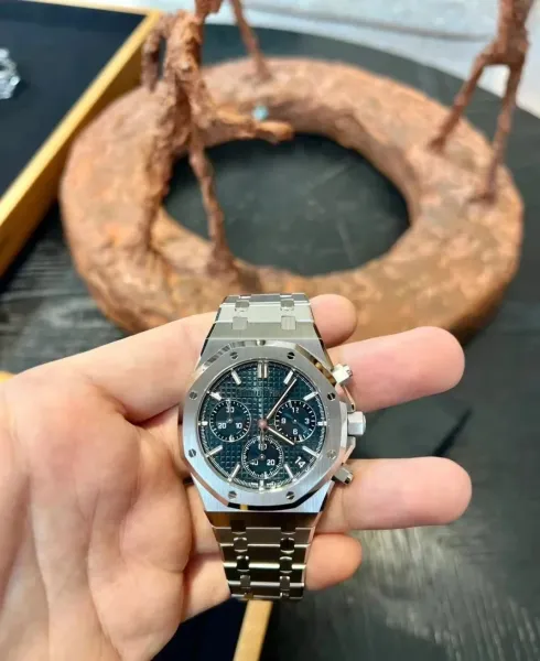 Audemars Piguet Royal Oak Chronograph Blue Tapisserie Dial Stainless Steel Watch Watches - 1