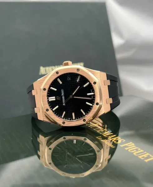 Audemars Piguet Royal Oak 15202OR Black Dial Rose Gold Mechanical Watch Watches - 1