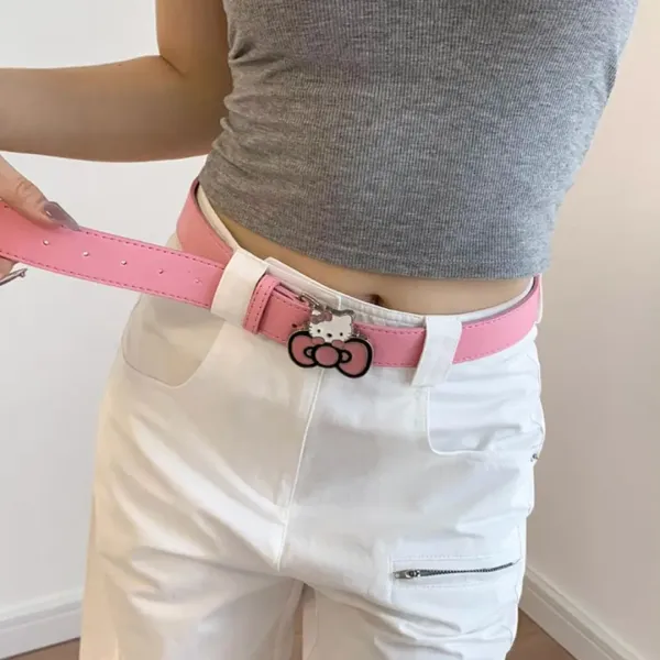 Hello Kitty Crystal Bow White Leather Belt - 4
