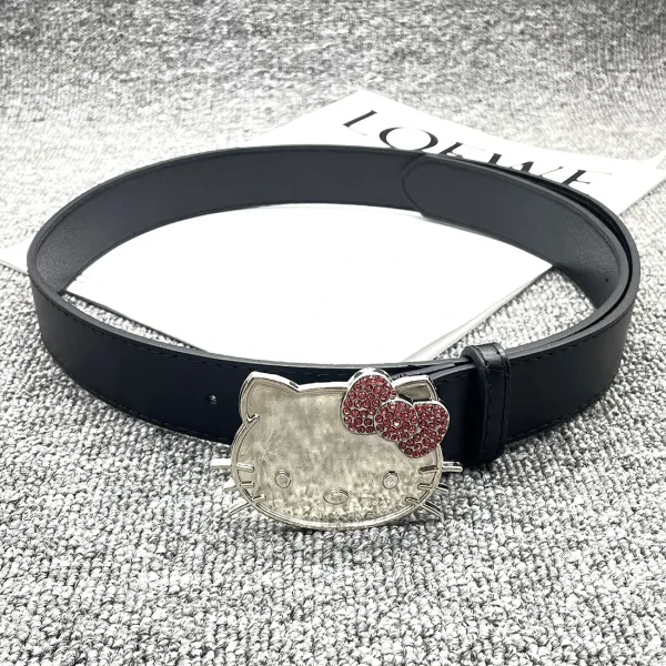 Hello Kitty Crystal Bow White Leather Belt - 29