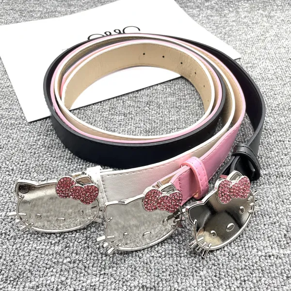 Hello Kitty Crystal Bow White Leather Belt - 25