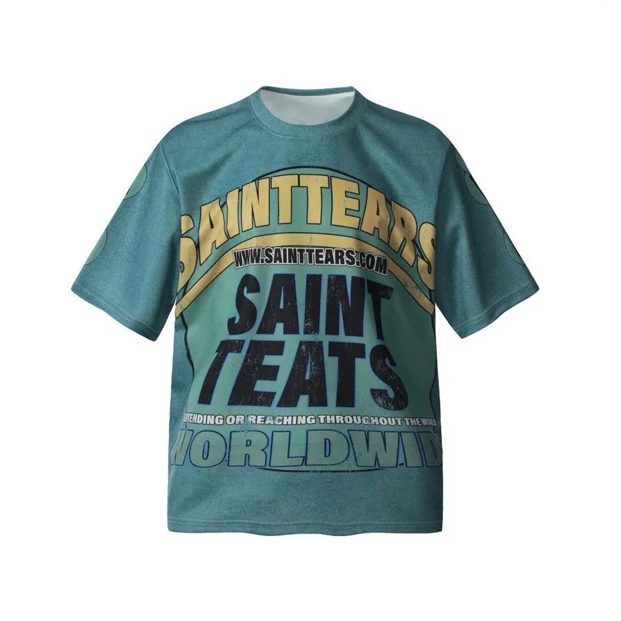 Saint Tears T-Shirts Oversized Graphic Print Short-Sleeve T-Shirt — Blue 1181