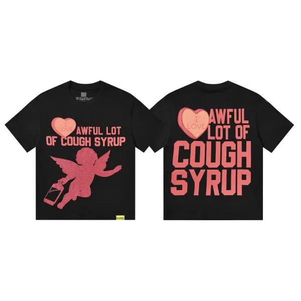 Design Awful Lot of Cough Syrup Heart Angel Black T-Shirt - 1