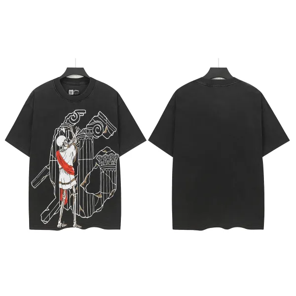 Design Skeleton Roman Column Graphic Black T-Shirt - 1