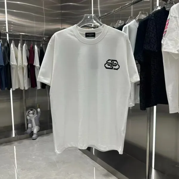 Balenciaga Pixel Logo White T-Shirt - 1