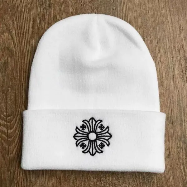 Design Embroidered Gothic 'CH' Beanie Red - 10