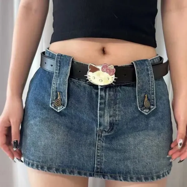 Hello Kitty Crystal Bow White Leather Belt - 21