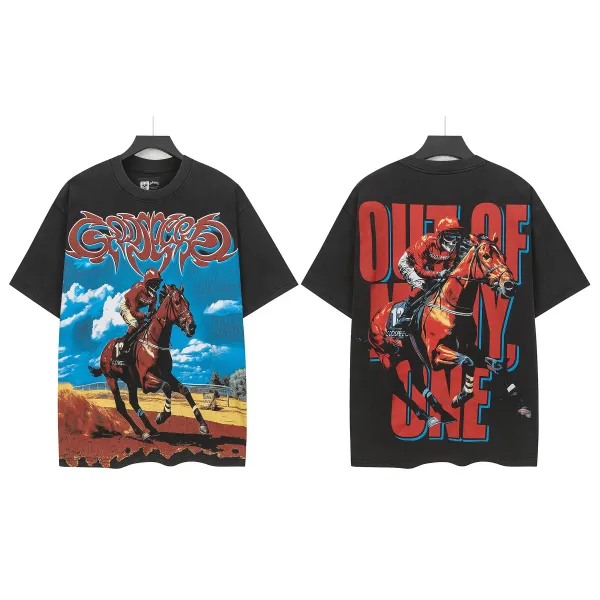 Godspeed Out of Many One Horse Racing Graphic T-Shirt Black - 1
