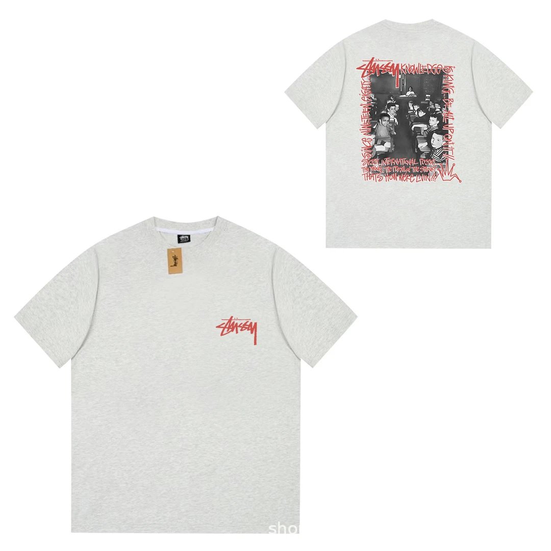 Stüssy T-Shirts Short-Sleeve Logo Graphic T-Shirt — 068 flower gray