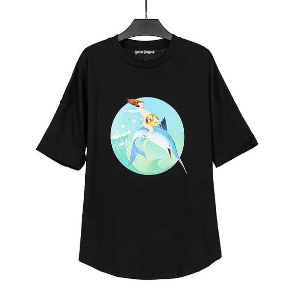 Design Mermaid and Swordfish Graphic White T-Shirt - 57