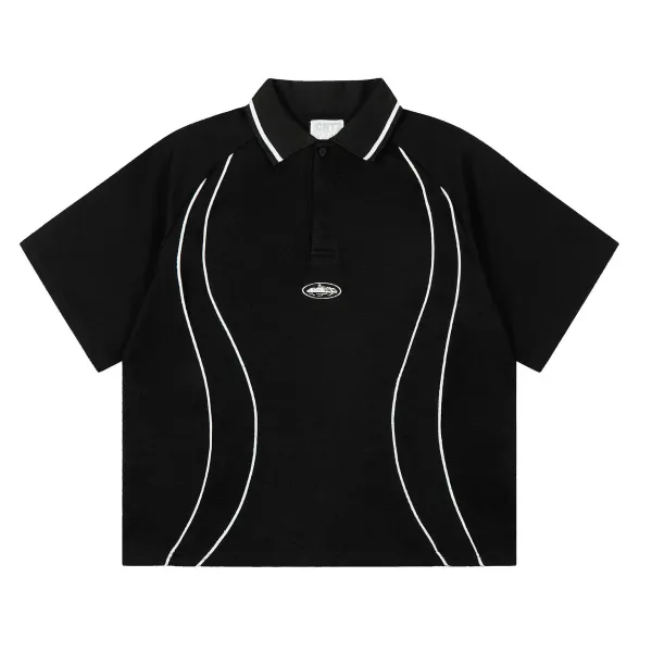 Casa Sport CRT Sport Polo Black with White Wave Stripe Polo Shirt - 1