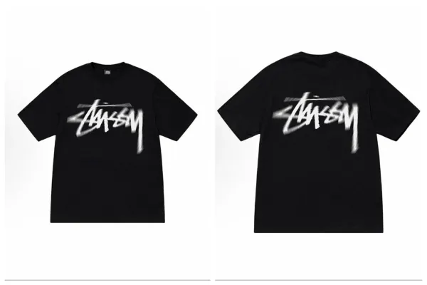 Stussy Classic Logo Spray Paint T-Shirt Black - 1